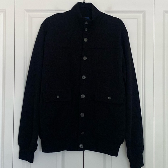 Faconnable Merino Wool Button Down High Neck Cardigan with Pockets Black Size M - Picture 2 of 12